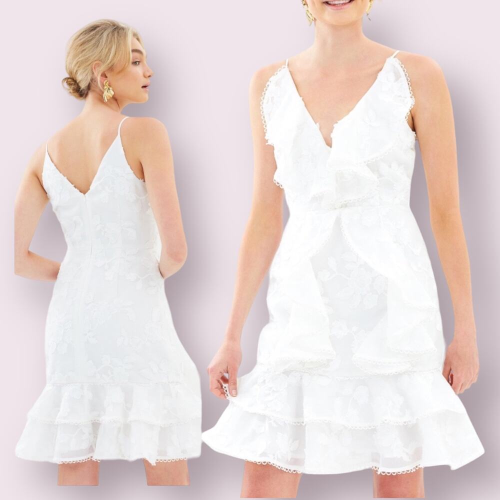 KEEPSAKE Shine Dress Ivory White Ruffle Embroidered Floral Sleeveless Small NWT